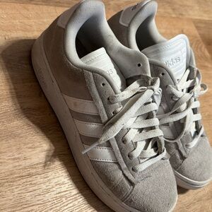 Adidas Grand Court Grey Suede Low Top Sneakers White Stripes size 8